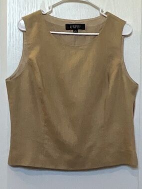 Kasper LINEN Classic Sleeveless Top Size 14 Tan/Beige